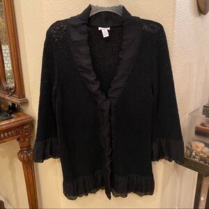 CHICO’S Women Black Chiffon Knit Cardigan Size 2 (Large)